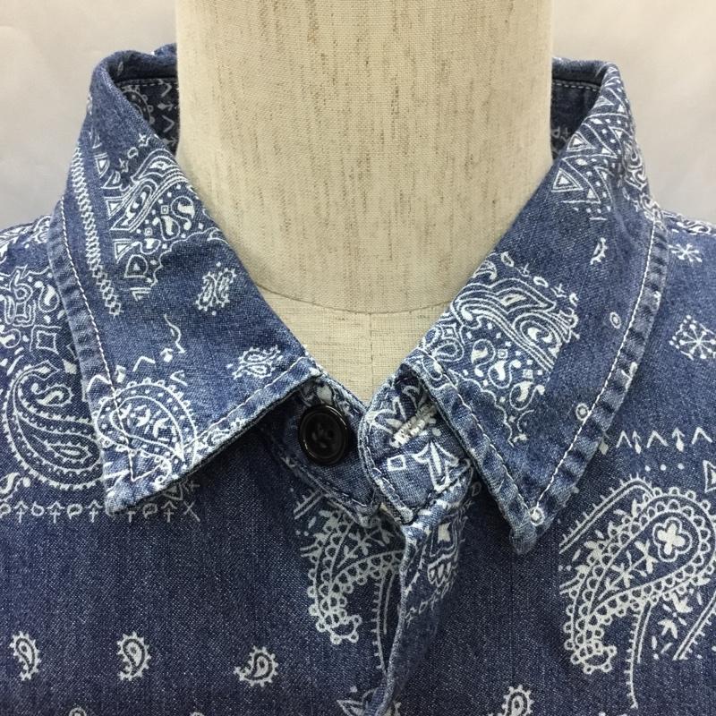 エドウィン EDWIN シャツ、ブラウス 長袖 長袖シャツ カラーシャツ ポケットシャツ 長袖カットソー デニムシャツ L プリント インディゴ / インディゴ /  メンズ USED 古着 中古 10108791
