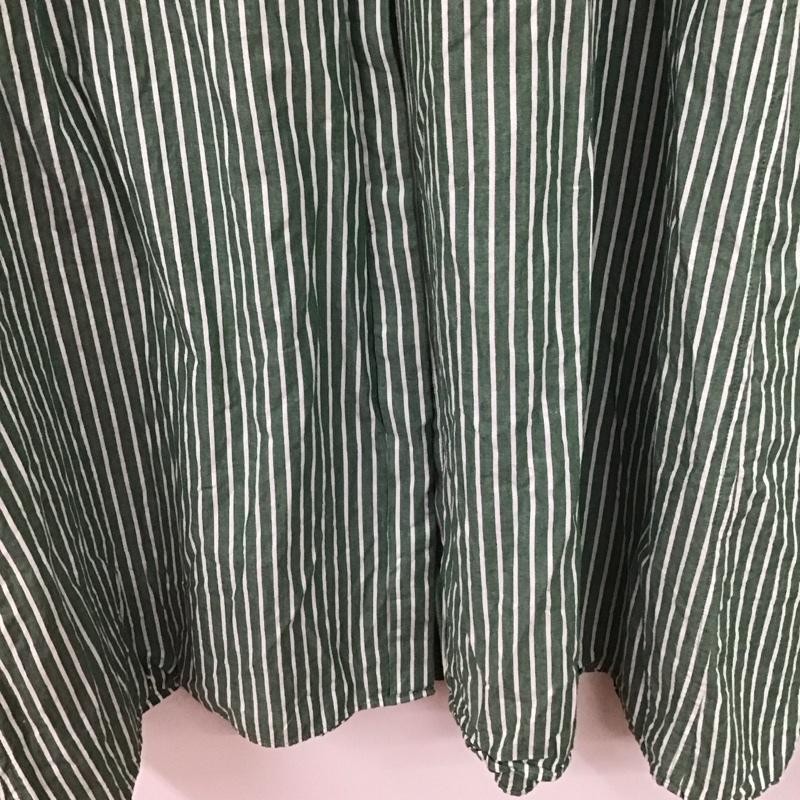 ニコアンド niko and... ワンピース ロングスカート 長袖シャツワンピース 前開きシャツ ノーカラーシャツ M ストライプ 緑 / グリーン / レディース USED 古着 中古 10134218