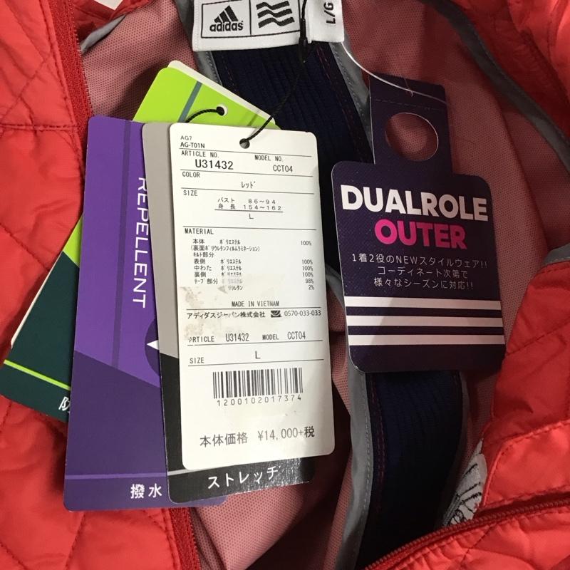 アディダス adidas ジャケット、上着 ジャンパー、ブルゾン L 無地 X ロゴ、文字 赤 / レッド / レディース USED 古着 中古 10128365