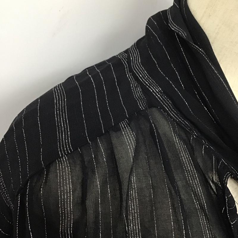 ザラ ZARA シャツ、ブラウス 長袖 長袖シャツ ストライプシャツ リボンカラーシャツ M ストライプ 黒 / ブラック / レディース USED 古着 中古 10125165