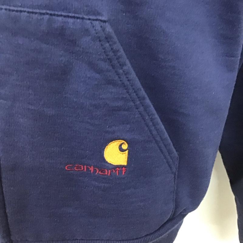 カーハート Carhartt パーカー 長袖 ジップアップ長袖パーカー スウェット 長袖トレーナー ロゴ、文字 紺 / ネイビー /  メンズ USED 古着 中古 10116615