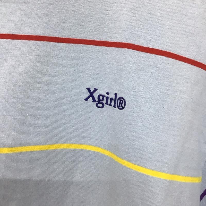 エックスガール X-girl Tシャツ 半袖 05183302 RAINBOW STRIPE S/S T 2 ロゴ、文字 水色 / ライトブルー / レディース USED 古着 中古 10134208