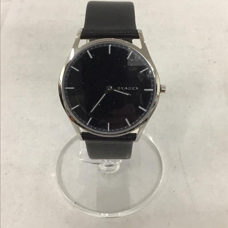 スカーゲン SKAGEN 腕時計 アナログ(クォーツ式) SKW6220 レザーベルト 箱有 ロゴ、文字 黒 / ブラック / メンズ USED 古着 中古 10134350
