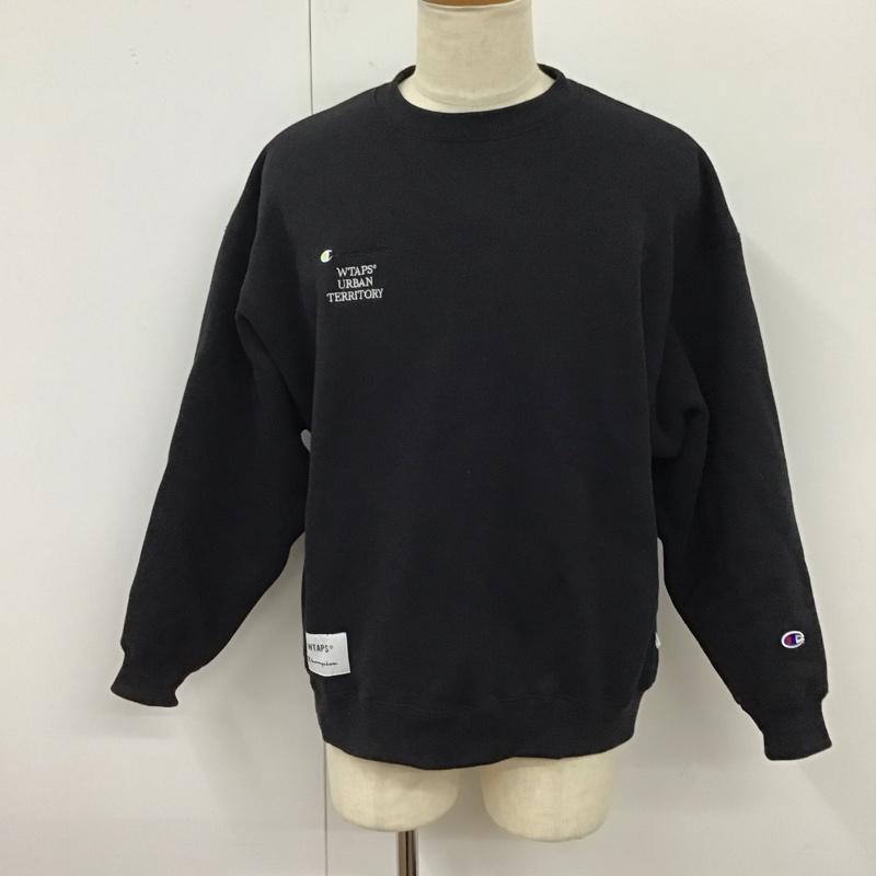 ダブルタップス W)TAPS トレーナー 長袖 c8-x016 WTAPS×Champion クルーネックスウェットシャツ M ロゴ、文字 黒 / ブラック / メンズ USED 古着 中古 10120529