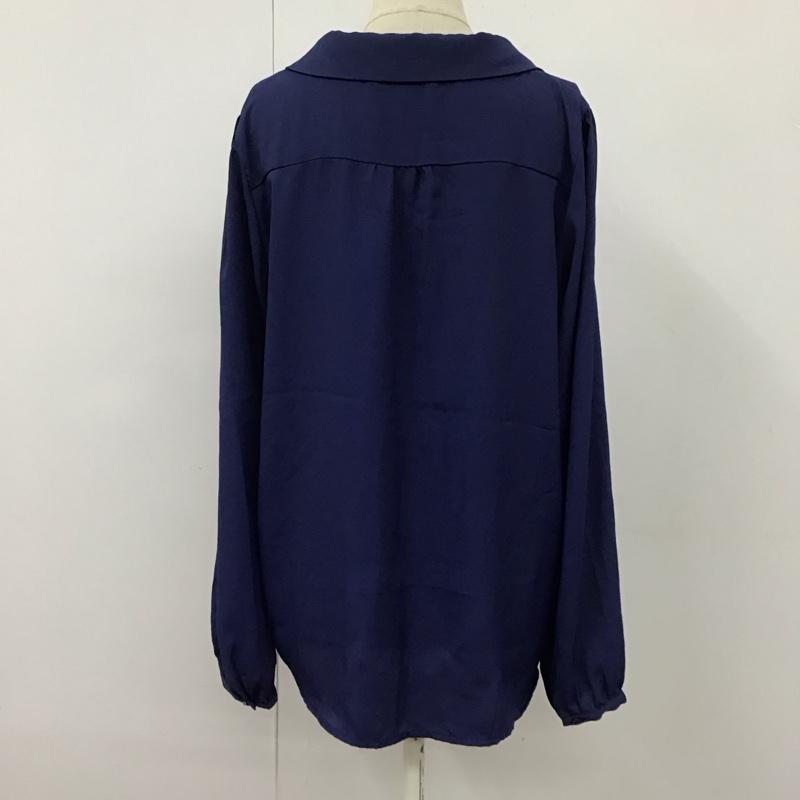 ローリーズファーム LOWRYS FARM シャツ、ブラウス 長袖 襟ビシュー パール 丸襟 L 無地 紺 / ネイビー / レディース USED 古着 中古 10114056