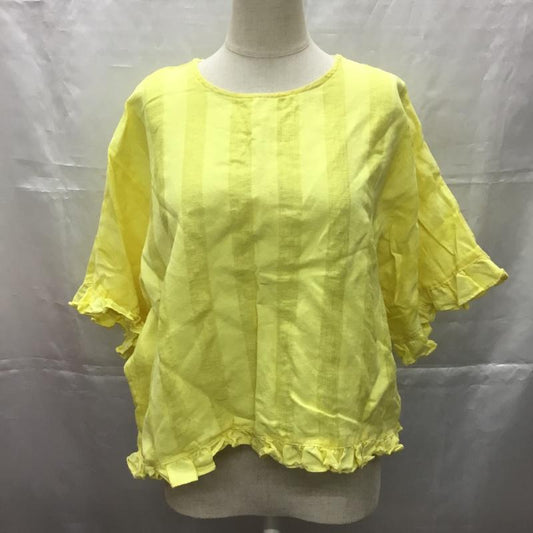 ザラ ZARA カットソー 半袖 7521 097 300 袖フリル M ストライプ 黄 / イエロー /  レディース USED 古着 中古 10107462
