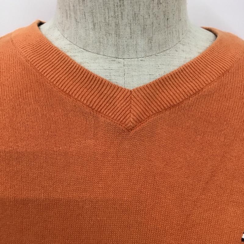 トミーヒルフィガー TOMMY HILFIGER ニット、セーター 長袖 Vネック XL 無地 橙 / オレンジ / メンズ USED 古着 中古 10111776