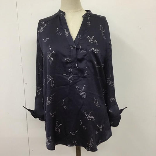 ザラベーシック ZARA BASIC カットソー 七分袖 ノーカラー スキッパー 鳥 XS 総柄 紺 / ネイビー /  レディース USED 古着 中古 10114105