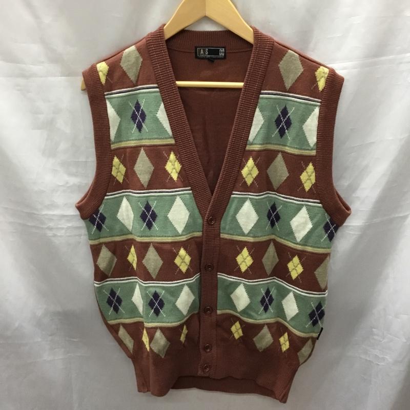 ダックス DAKS ベスト ベスト ゴルフ 前開き Vネック M アーガイル柄 茶 / ブラウン / メンズ USED 古着 中古 10117806