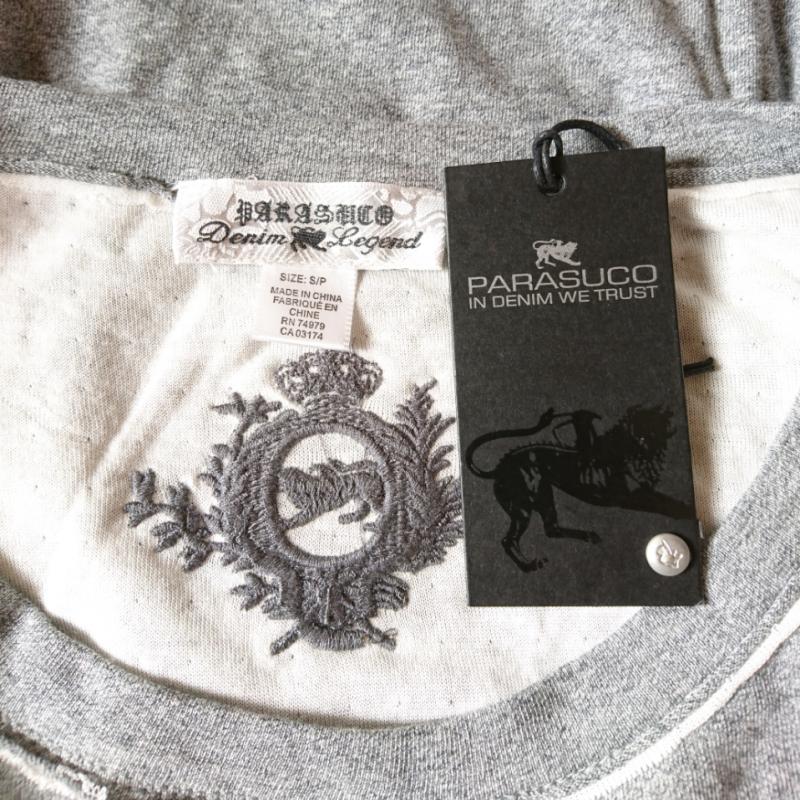 パラスコ PARASUCO Tシャツ 長袖 S 無地 X 刺繍 灰 / グレー / メンズ USED 古着 中古 10002078