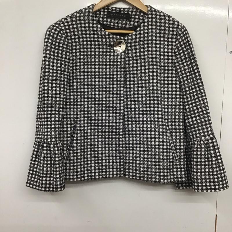 ザラ ZARA ジャケット、上着 ジャケット、ブレザー 2257 638 064 ノーカラー S ストライプ 白 / ホワイト / X 黒 / ブラック / レディース USED 古着 中古 10139590