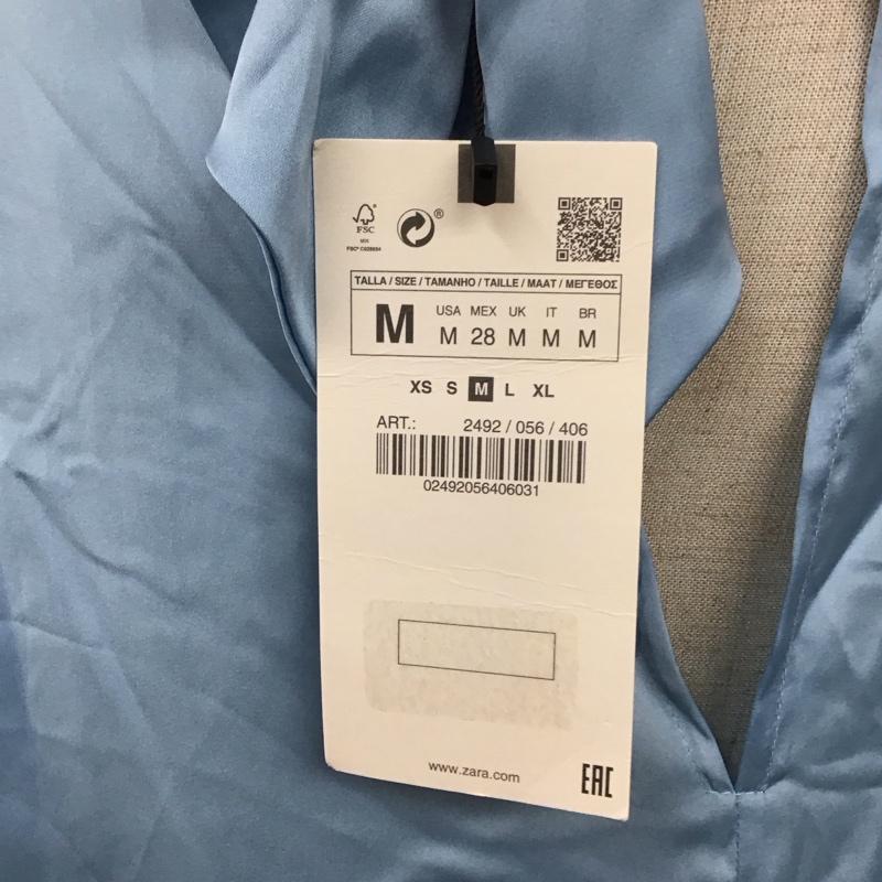 ザラ ZARA シャツ、ブラウス 長袖 2492 056 406 タグ付き ボウタイ付き プルオーバー M 無地 水色 / ライトブルー / レディース USED 古着 中古 10112650