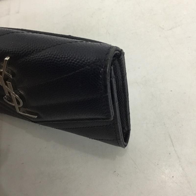 イヴサンローラン Yves Saint Laurent 財布 コンパクト財布 ミニウォレット YSL カードケース ロゴ、文字 紺 / ネイビー / レディース USED 古着 中古 10131947