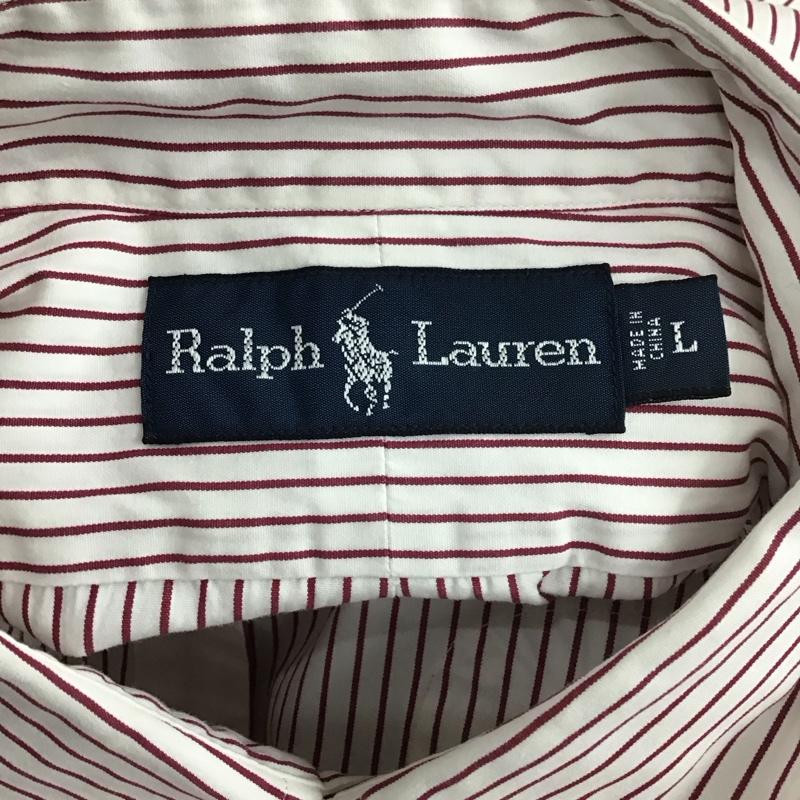ラルフローレン RALPHLAUREN シャツ、ブラウス 長袖 長袖シャツ カラーシャツ ポケットシャツ 長袖カットソー ストライプシャツ L ストライプ 白 / ホワイト / X 赤 / レッド / メンズ USED 古着 中古 10112806