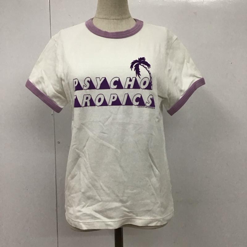 ステューシー STUSSY Tシャツ 半袖 クルーネック M ロゴ、文字 白 / ホワイト / X 紫 / パープル / レディース USED 古着 中古 10109474