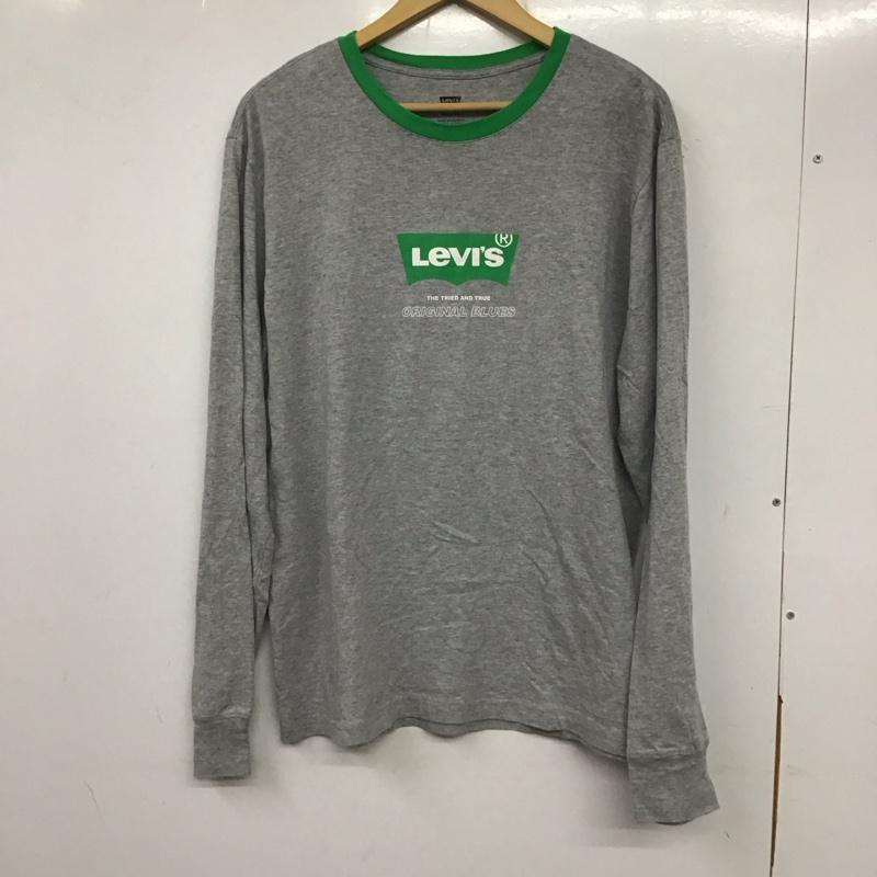 リーバイス Levi s カットソー 長袖 長袖カットソー プリントカットソー クルーネック M ロゴ、文字 灰 / グレー / メンズ USED 古着 中古 10137226