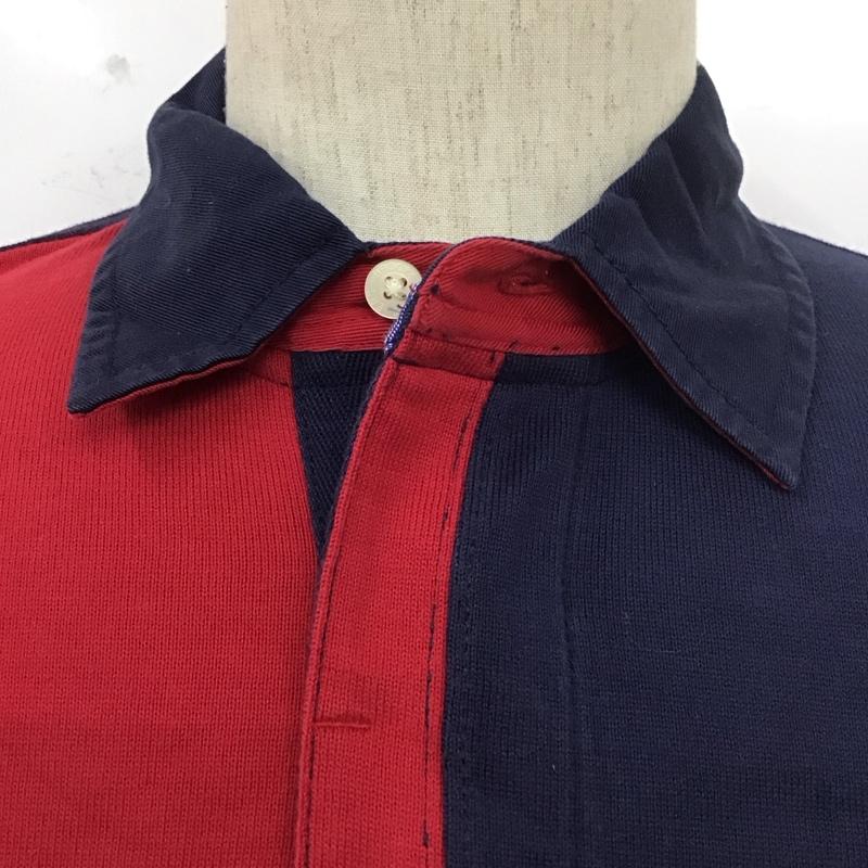 ブルックスブラザーズ BROOKS BROTHERS ポロシャツ 長袖 長袖ポロシャツ カラーシャツ 長袖カットソー M ロゴ、文字 赤 / レッド / X 紺 / ネイビー /  メンズ USED 古着 中古 10111110