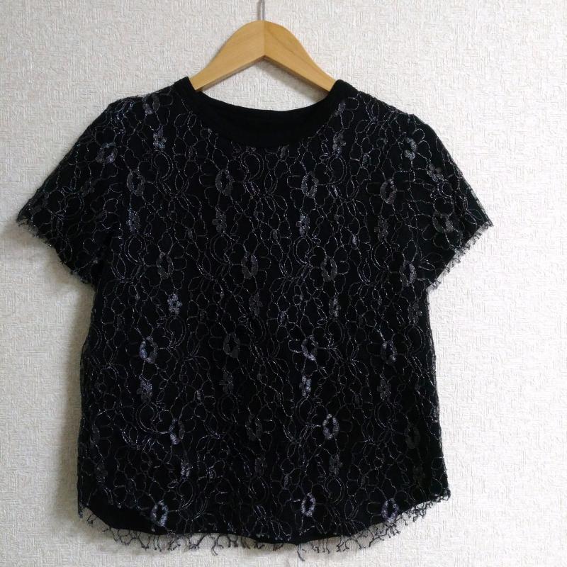 ウィズグッドシューズ WITH GOOD SHOES!! カットソー 半袖 花柄 X 刺繍 黒 / ブラック / X 銀 / シルバー / レディース USED 古着 中古 10011736