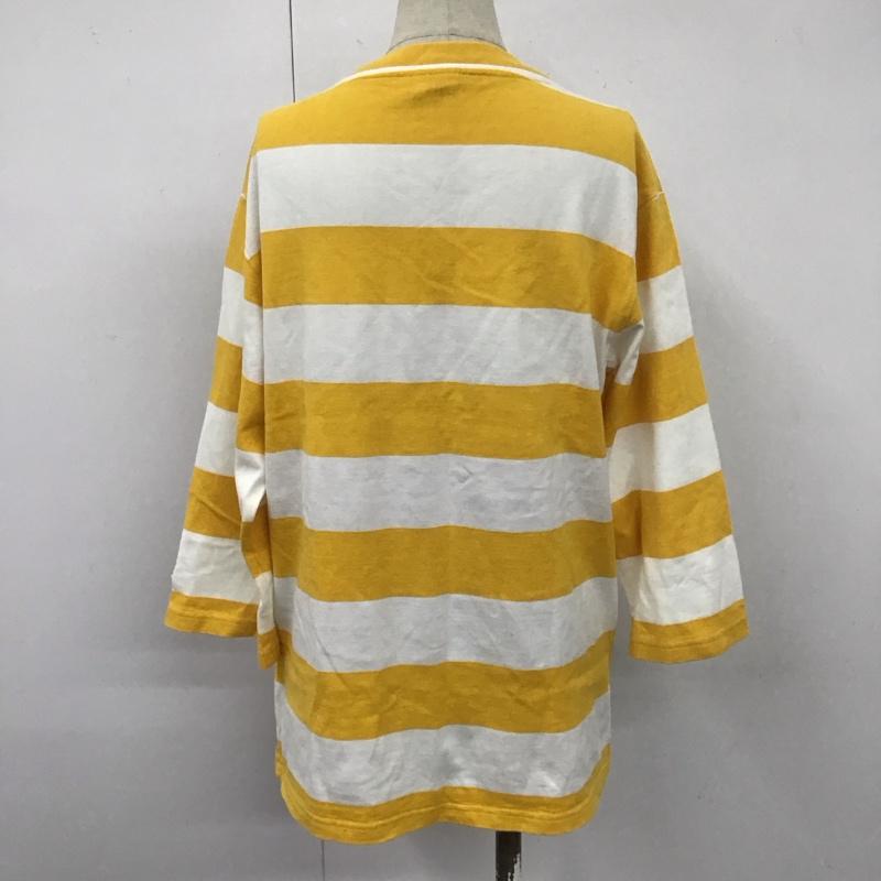 チャンピオン Champion Tシャツ 七分袖 M ボーダー柄 白 / ホワイト / X 黄 / イエロー / レディース USED 古着 中古 10108135