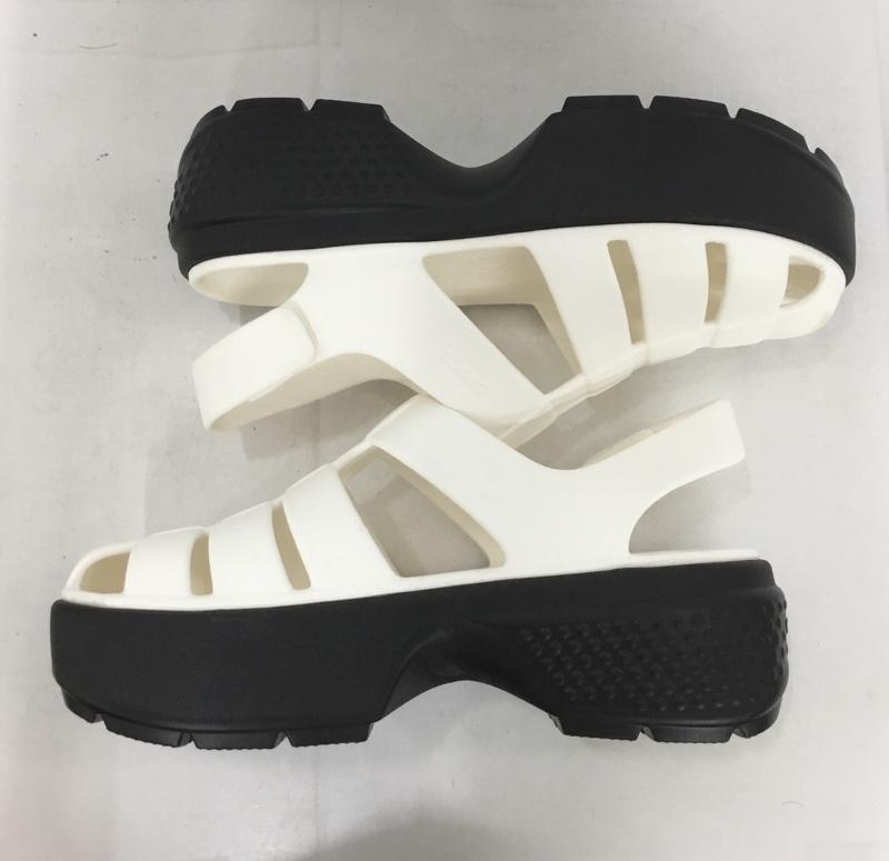 クロックス crocs サンダル サンダル ストンプ フィッシャーマンサンダル 厚底 M9 ロゴ、文字 白 / ホワイト / X 黒 / ブラック / メンズ USED 古着 中古 10137384