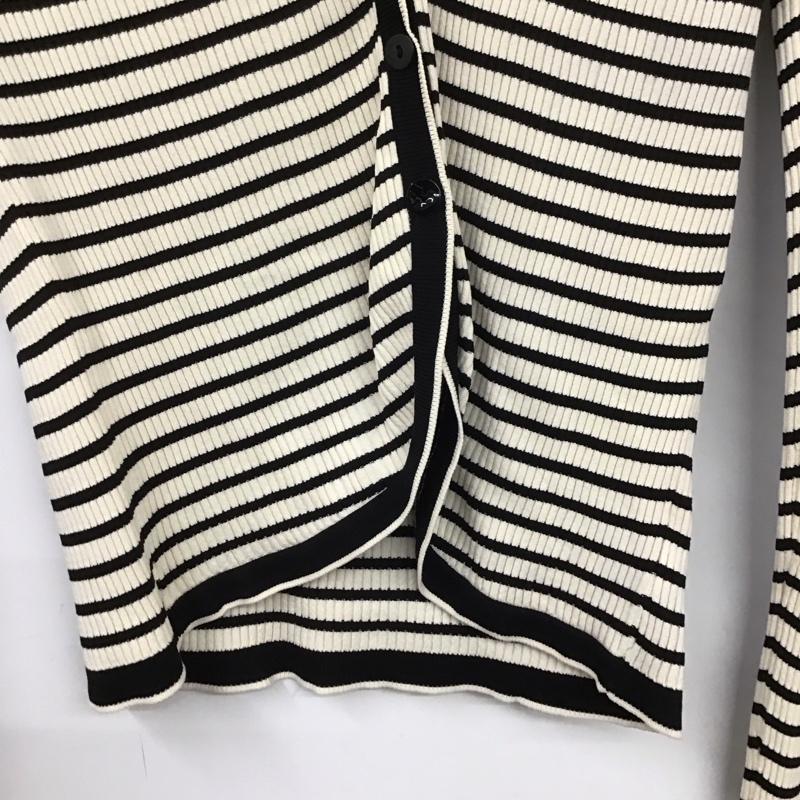 ザラニット ZARA KNIT カーディガン 長袖 長袖カーディガン 前ボタン ニットカーディガン S ボーダー柄 白 / ホワイト / X 黒 / ブラック / レディース USED 古着 中古 10128741