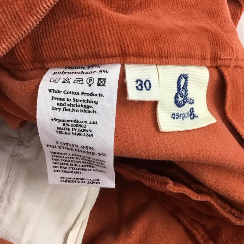 フォーティーファイブアールピーエム 45RPM パンツ チノパン コーデュロイパンツ スリムパンツ ストレートパンツ カジュアルパンツ 30 無地 橙 / オレンジ / レディース USED 古着 中古 10109254