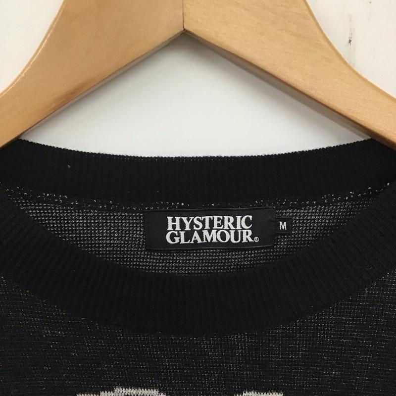 ヒステリックグラマー HYSTERIC GLAMOUR ニット、セーター 半袖 半袖ニットカットソー クルーネック セーター M プリント 黒 / ブラック / メンズ USED 古着 中古 10136189