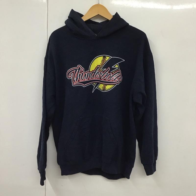 ギルダン GILDAN パーカー 長袖 M ロゴ、文字 X プリント 紺 / ネイビー / メンズ USED 古着 中古 10130162