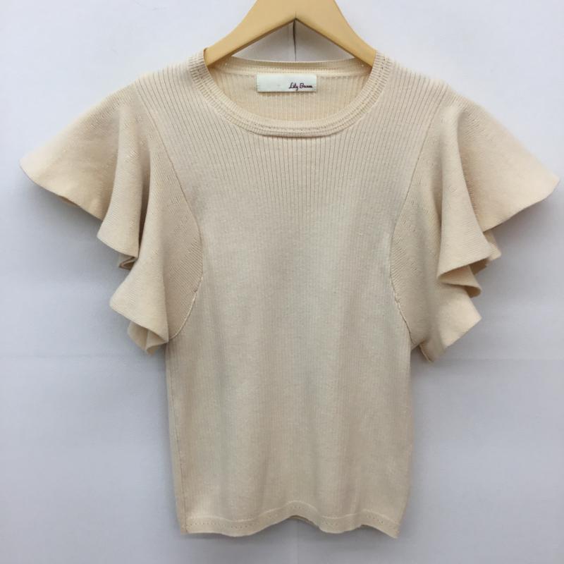 リリー ブラウン Lily Brown カットソー 半袖 ラッフルフリルニット FREE 無地 ベージュ / ベージュ / レディース USED 古着 中古 10135936