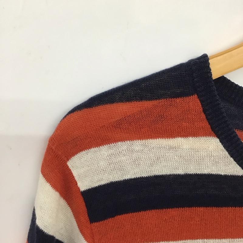 バーバリーブラックレーベル BURBERRY BLACK LABEL ニット、セーター 半袖 半袖ニットカットソー クルーネック セーター 2 ボーダー柄 白 / ホワイト / X 橙 / オレンジ / X 紺 / ネイビー / メンズ USED 古着 中古 10135472