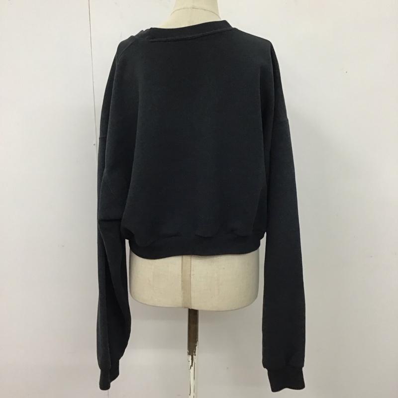 古着 USED トレーナー 長袖 長袖トレーナー スウェット クルーネック リブスウェットカットソー ショート丈 プリント 黒 / ブラック / レディース USED 古着 中古 10117306