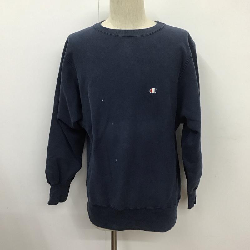 チャンピオン Champion トレーナー 長袖 USA製 スウェット 裏起毛 M ワンポイント 紺 / ネイビー / メンズ USED 古着 中古 10107645