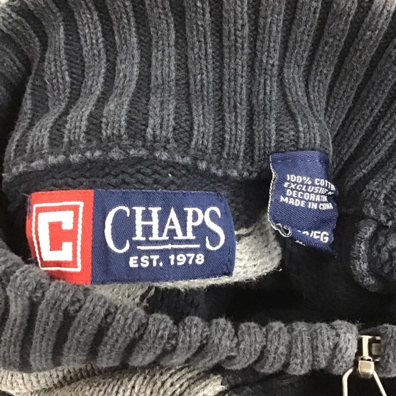 チャップス CHAPS ニット、セーター 長袖 ボーダー ハーフジップ コットンニット XL ワンポイント 灰 / グレー / X 紺 / ネイビー / メンズ USED 古着 中古 10107636