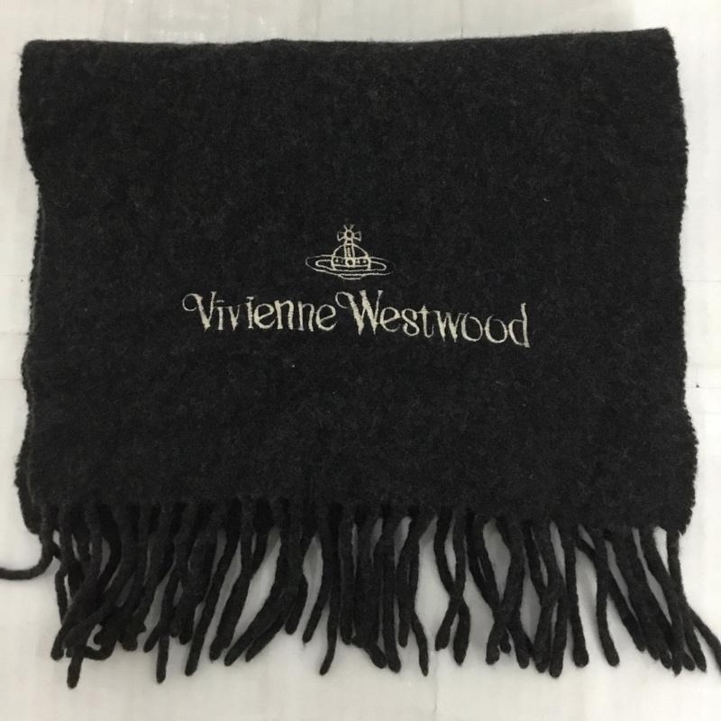 ヴィヴィアンウエストウッド Vivienne Westwood マフラー マフラー フリンジ オーブ 刺繍 ロゴ、文字 チャコールグレー / チャコールグレー / レディース USED 古着 中古 10123636