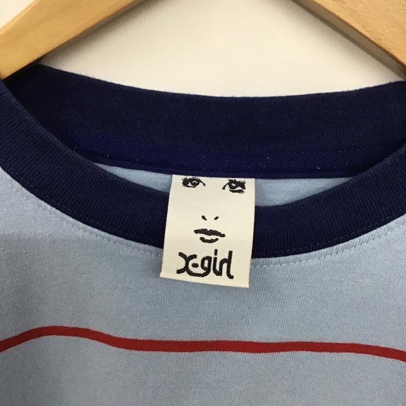 エックスガール X-girl Tシャツ 半袖 05183302 RAINBOW STRIPE S/S T 2 ロゴ、文字 水色 / ライトブルー / レディース USED 古着 中古 10134208