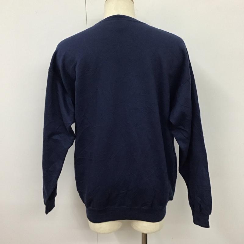 ヘインズ HANES トレーナー 長袖 長袖トレーナー スウェット クルーネック リブスウェットカットソー M ロゴ、文字 紺 / ネイビー /  メンズ USED 古着 中古 10118267
