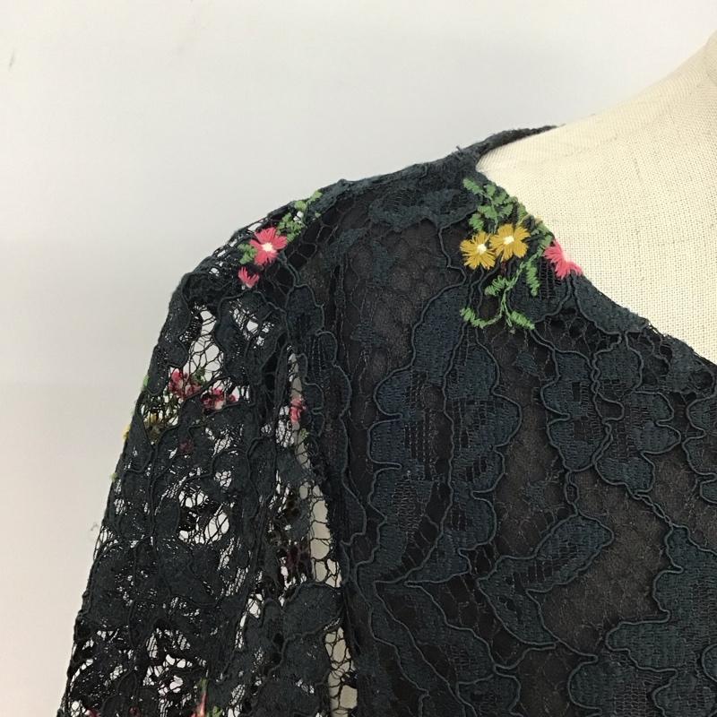 ザラ ZARA カットソー 七分袖 レース プルオーバー XS 刺繍 黒 / ブラック / レディース USED 古着 中古 10126484