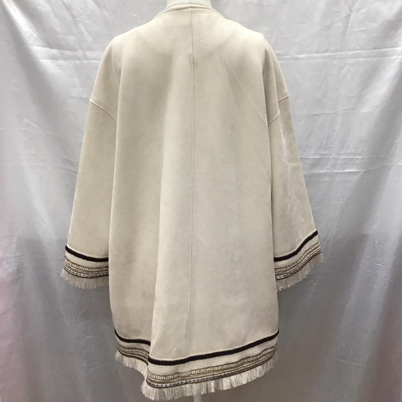 ザラ ZARA コート コート一般 3046 134 711 ノーカラー フェイクスエード フリンジ M 刺繍 アイボリー / アイボリー / レディース USED 古着 中古 10118400
