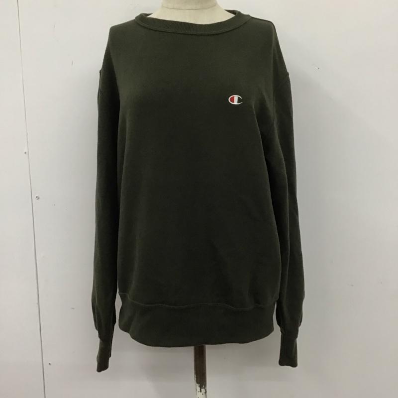 チャンピオン Champion トレーナー 長袖 C7-N001M スウェット 裏起毛 M ワンポイント カーキ / カーキ / レディース USED 古着 中古 10111425