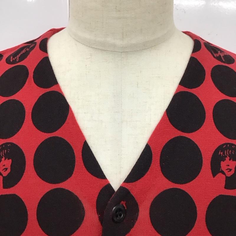 ヒステリックグラマー HYSTERIC GLAMOUR カーディガン 長袖 Vネック M ドット 赤 / レッド / X 黒 / ブラック / メンズ USED 古着 中古 10118317