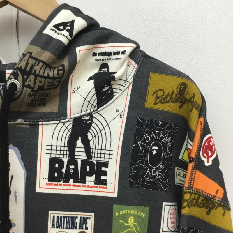 アベイシングエイプ A BATHING APE パーカー 長袖 MULTI LABEL RELAXED FIT PULLOVER HOODIE XL 総柄 ダークグレー / ダークグレー / メンズ USED 古着 中古 10107081