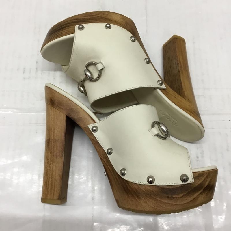 グッチ GUCCI ミュール ミュール 370471 ホースビット サンダル 38 無地 白 / ホワイト / X 茶 / ブラウン / レディース USED 古着 中古 10106634
