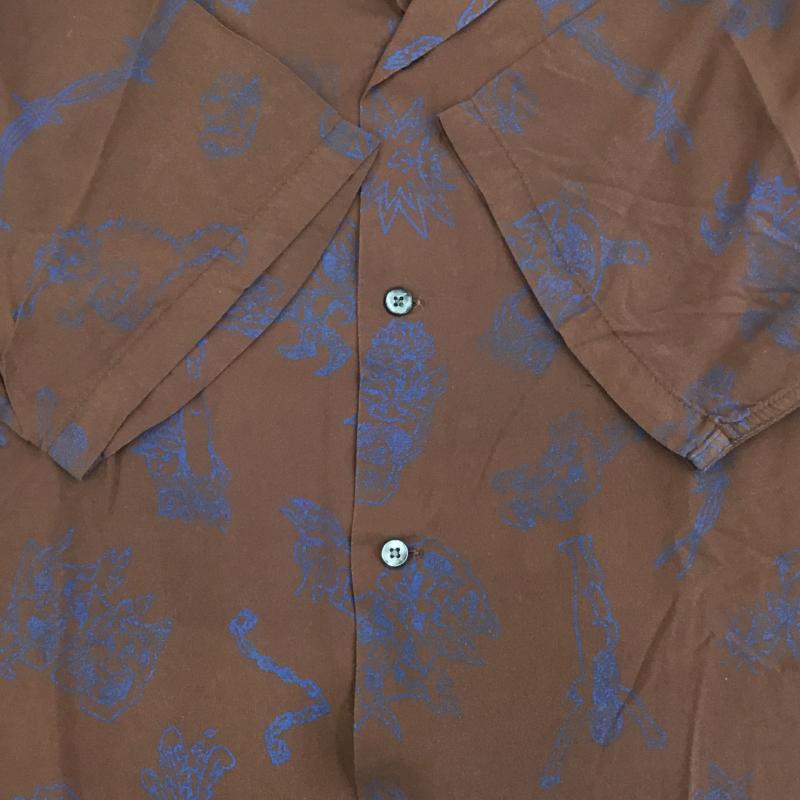 ダブルレインボー DOUBLE RAINBOUU シャツ、ブラウス 半袖 XL 総柄 茶 / ブラウン / X 青 / ブルー / メンズ USED 古着 中古 10139192