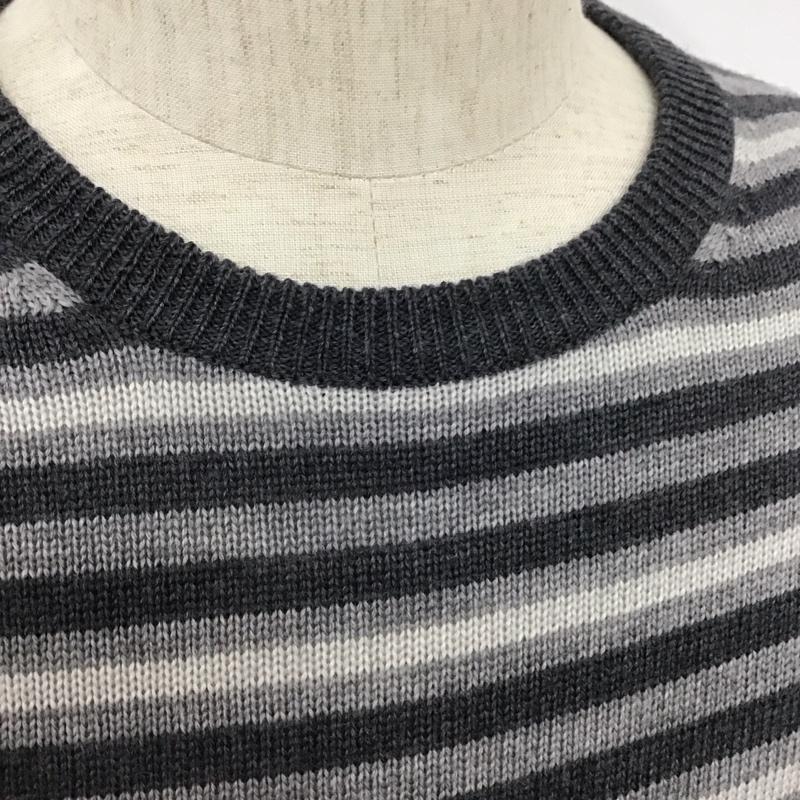 ブルックスブラザーズ BROOKS BROTHERS ニット、セーター 長袖 クルーネック ウール XL ボーダー柄 灰 / グレー / X 白 / ホワイト / X ダークグレー / ダークグレー / メンズ USED 古着 中古 10111244