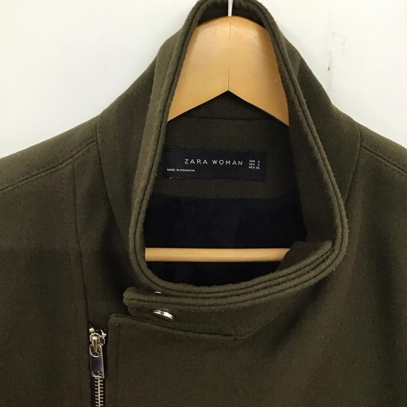 ザラウーマン ZARA WOMAN ジャケット、上着 ジャケット、ブレザー 1049/240/505 スタンドカラージャケット ライダース ショート丈 S 無地 カーキ / カーキ / レディース USED 古着 中古 10134672
