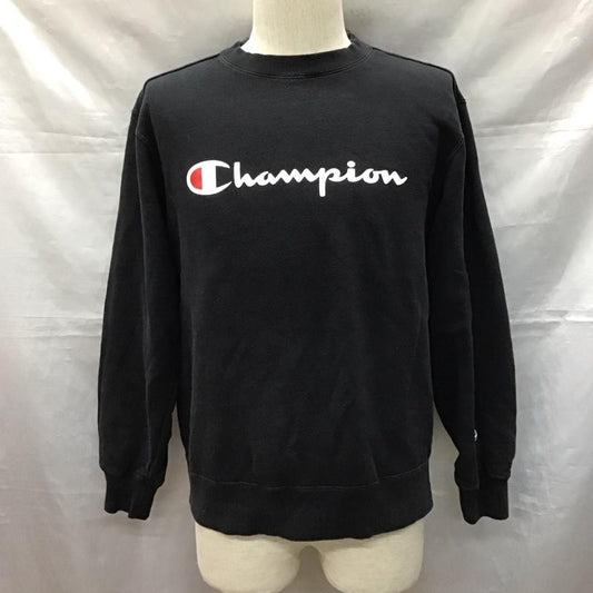 チャンピオン Champion トレーナー 長袖 C3-Q002 クルーネック スウェット XL ロゴ、文字 黒 / ブラック /  メンズ USED 古着 中古 10121196