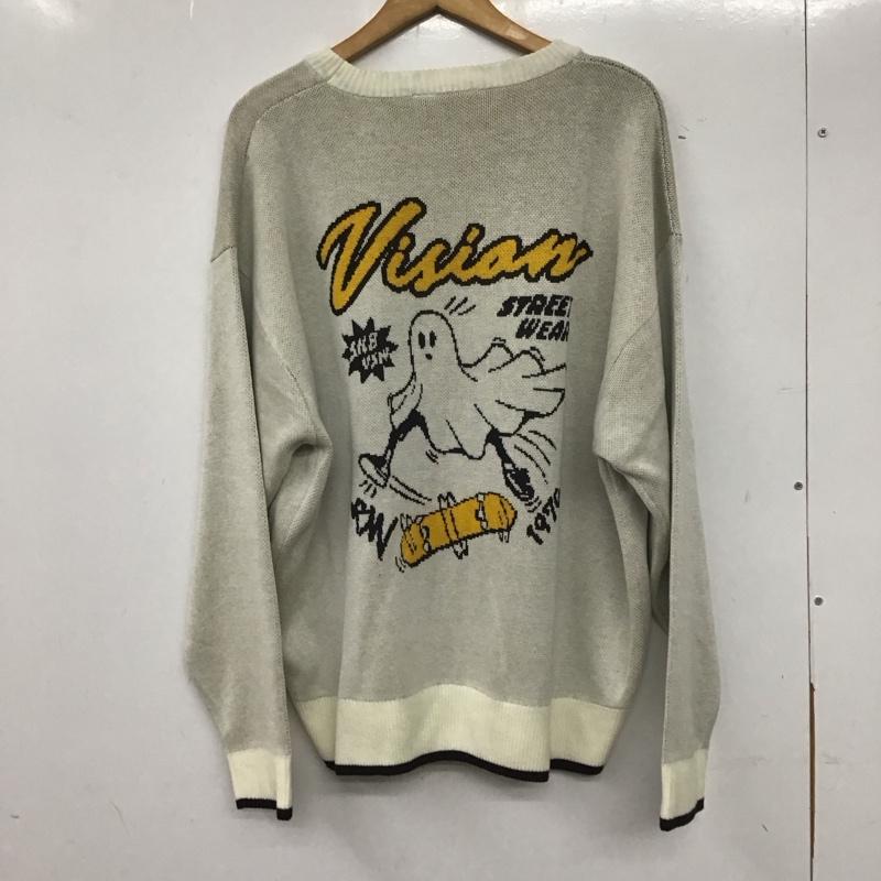 ヴィジョン ストリート ウェア VISION STREET WEAR ニット、セーター 長袖 長袖ニットカットソー クルーネック セーター M ロゴ、文字 白 / ホワイト / メンズ USED 古着 中古 10137675