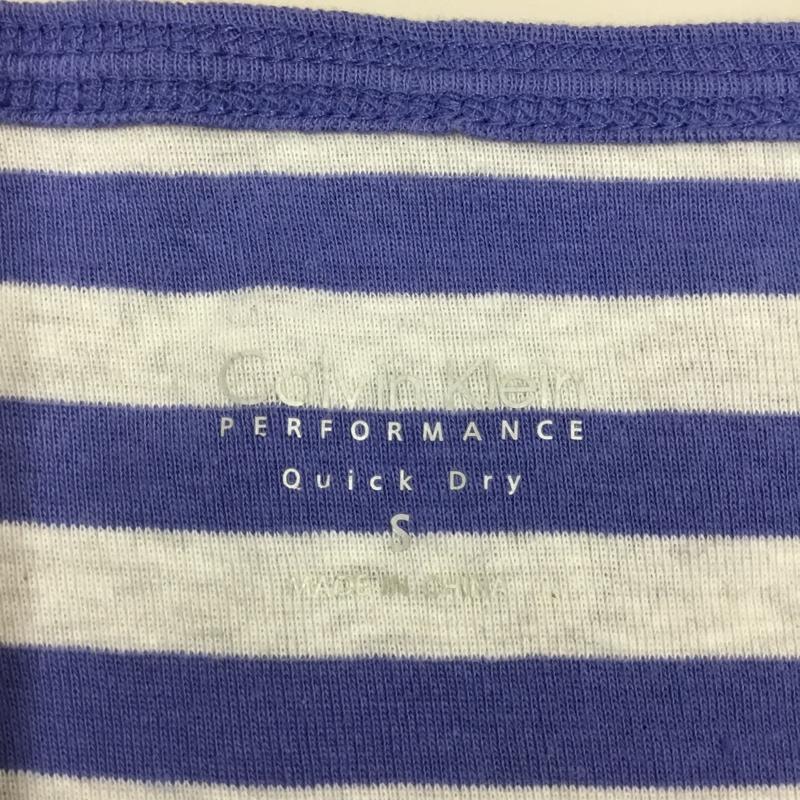 カルバン・クライン Calvin Klein カットソー 半袖 半袖カットソー プリントTシャツ Vネックカットソー ボーダー S ボーダー柄 灰 / グレー / X 水色 / ライトブルー / レディース USED 古着 中古 10118069