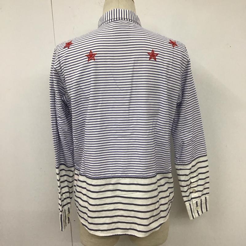 ウィズリミテッド WHIZ LIMITED シャツ、ブラウス 長袖 長袖シャツ カラーシャツ ポケットシャツ 長袖カットソー ボーダーシャツ 4L ボーダー柄 白 / ホワイト / X 青 / ブルー /  メンズ USED 古着 中古 10111743