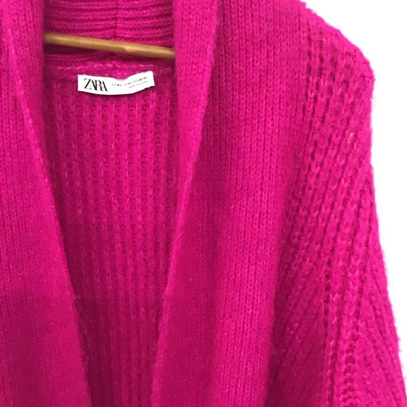 ザラ ZARA カーディガン 長袖 ニットカーディガン ロング M 無地 桃 / ピンク / レディース USED 古着 中古 10130511
